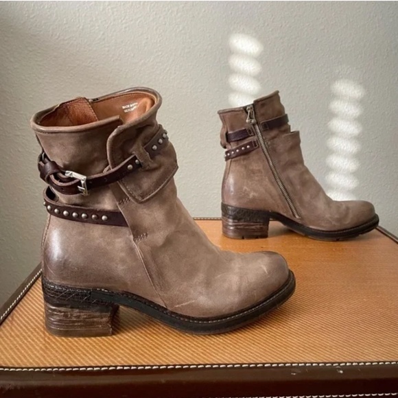 A.S. 98 Brown Leather Ankle Boots Studded Straps & Chunky Heel Size EU 40 - Picture 2 of 14